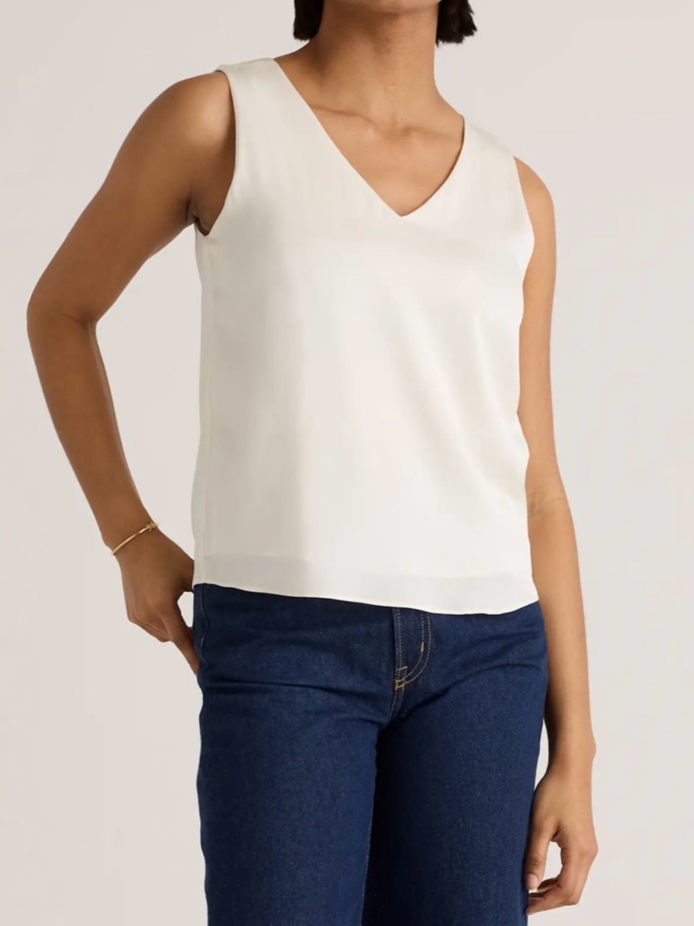 Quince Cream Washable Silk V-Neck Sleeveless Blouse - Size 2X